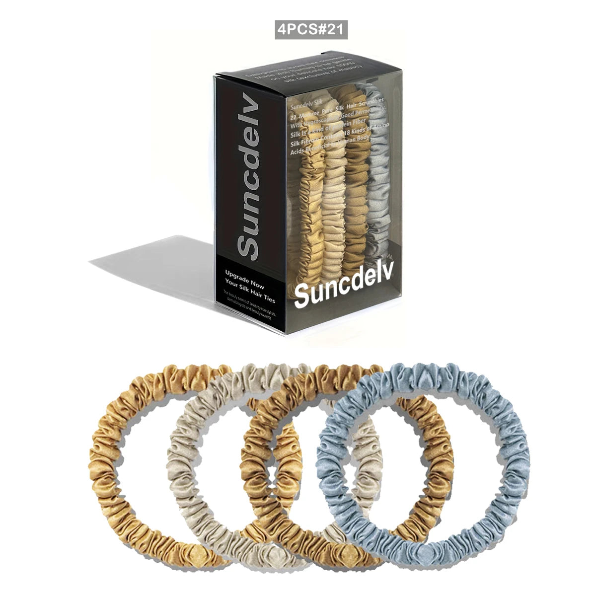 100% Natural Silk Solid Color Hair Ties High Quality Hair Scrunchies (22Momme) Women Big Hairbands Hair Accessories（4PCS Box）