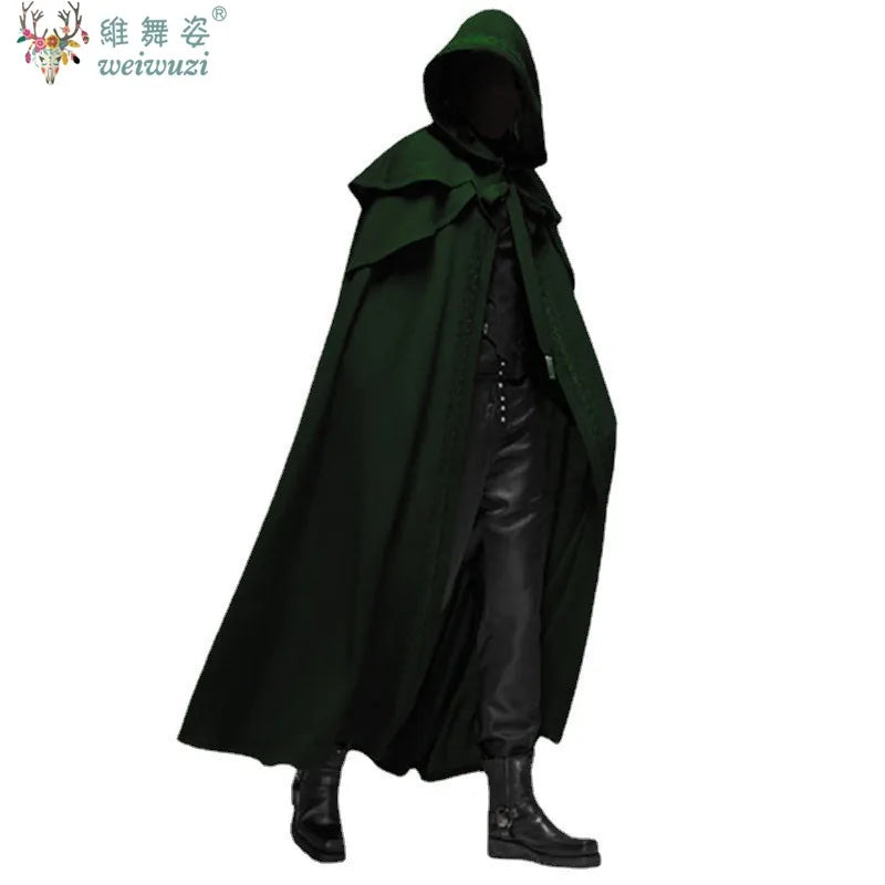 Halloween Costume Adult Man Vintage Hooded Loose Black Cloak Gothic Cosplay Costume Fashion Party Costume Handsome Cool Court