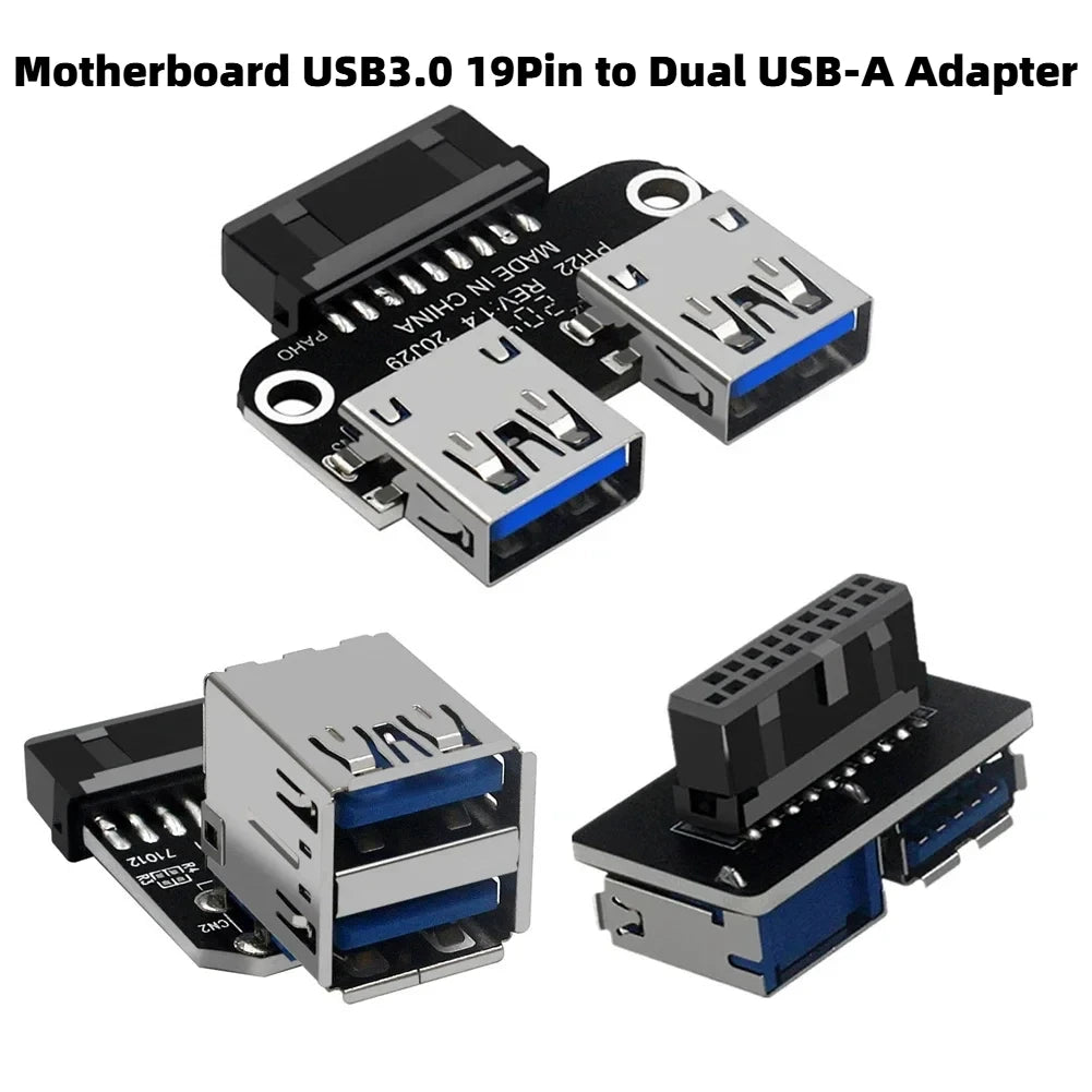 Motherboard USB 3.0 19/20Pin To Dual USB-A Port Internal USB Panel Converter Adapter for Desktop PC Mainboard Expansion