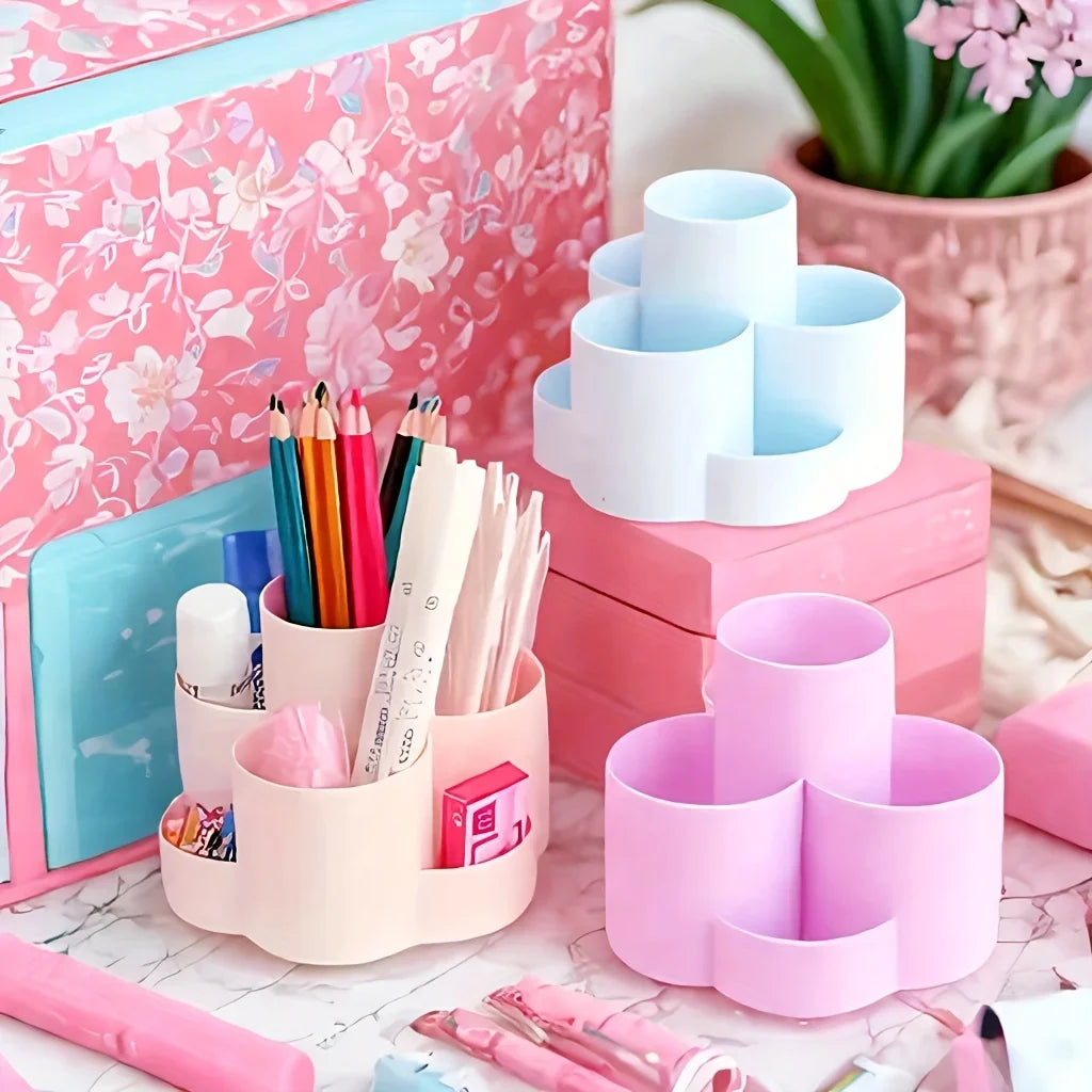 360° Rotating Pen Holder Multi Compartment PP Desk Organizer Stationery Storage Caddy School Office Makeup Brush Organizer
