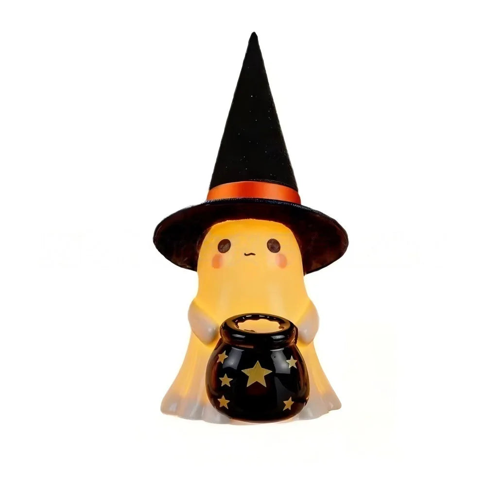 Cute Ghost Night Light with Witch Hat — Halloween Desk & Shelf Decor