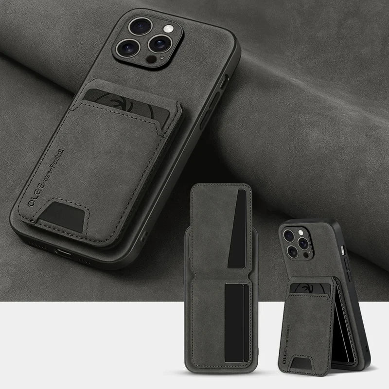 Luxury leather card holder phone case For iPhone 17 16E 16 17 15 14 13 11 Pro max wallet card bag leather shockproof back cover