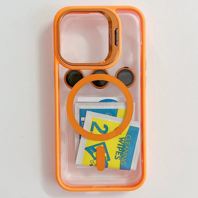 Luxury Magnetic Shockproof Phone Case For iPhone 15 14 13 12 11 16 17 18 Pro Max Plus E Funda Stand Glass Lens Protection Cover