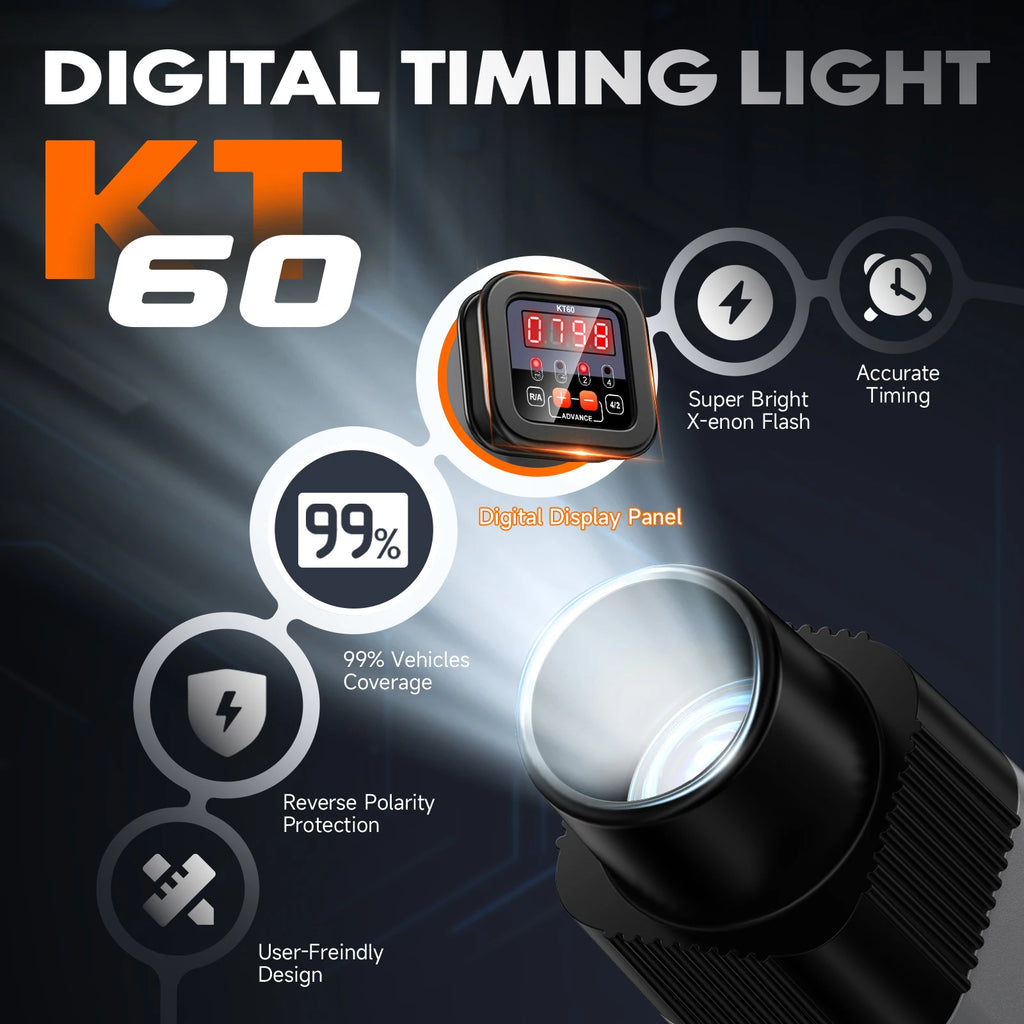 KZYEE KT60 Engine Digital Timing Light with Tachometer Timing Light Automotive 12V for 2&4 Stroke Petrol Engine for Car Moto
