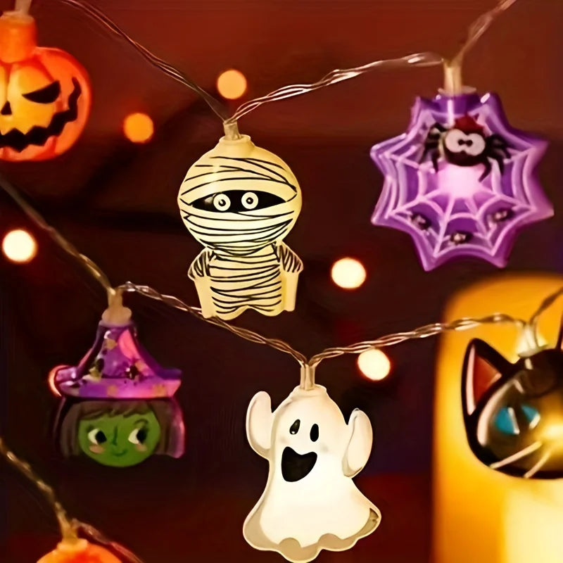 5-in-1 Halloween Horror String Lights — Pumpkin, Ghost, Mummy, Witch & Spider