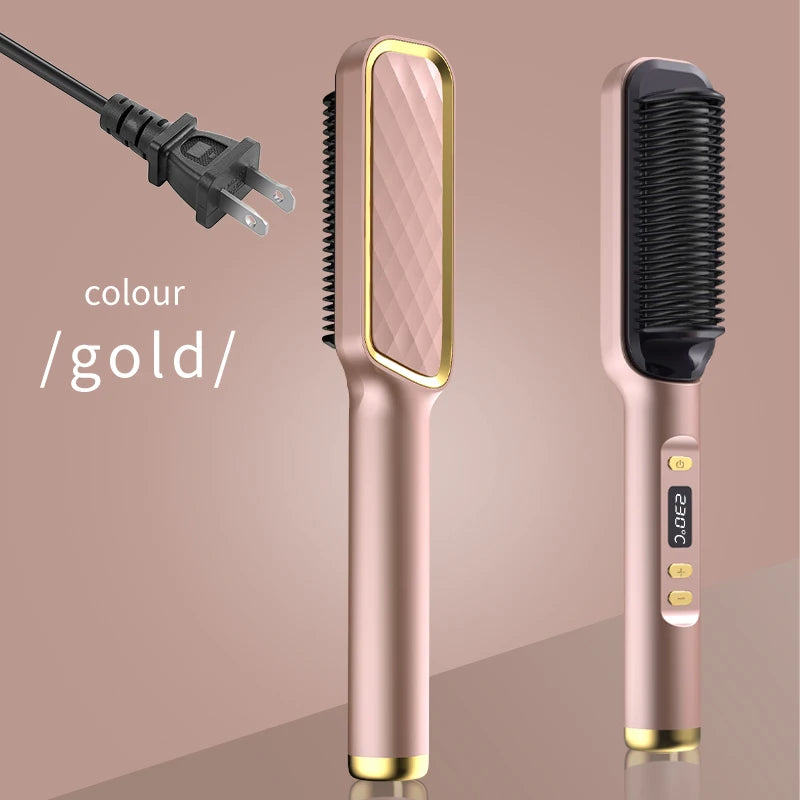 Hair Straightener Ceramic Hot Comb 2 in 1 Electric Straighten Hair Brush Negative Ion Fast Heating Styling Tool ﻿