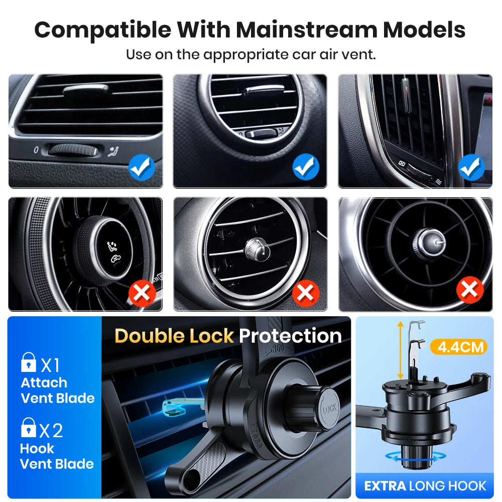 TOPK Premium ForMagsafe Car Phone Holder, Extended Arm 3-Point Stable Support, Single-Hand Operation Metal Hook Mount for Car