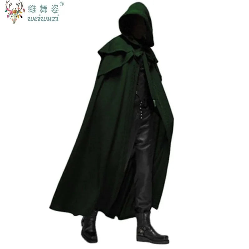 Halloween Costume Adult Man Vintage Hooded Loose Black Cloak Gothic Cosplay Costume Fashion Party Costume Handsome Cool Court