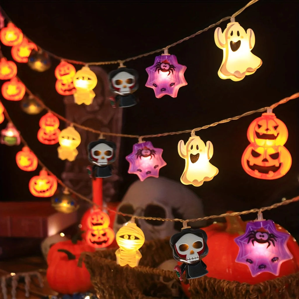 5-in-1 Halloween Horror String Lights — Pumpkin, Ghost, Mummy, Witch & Spider