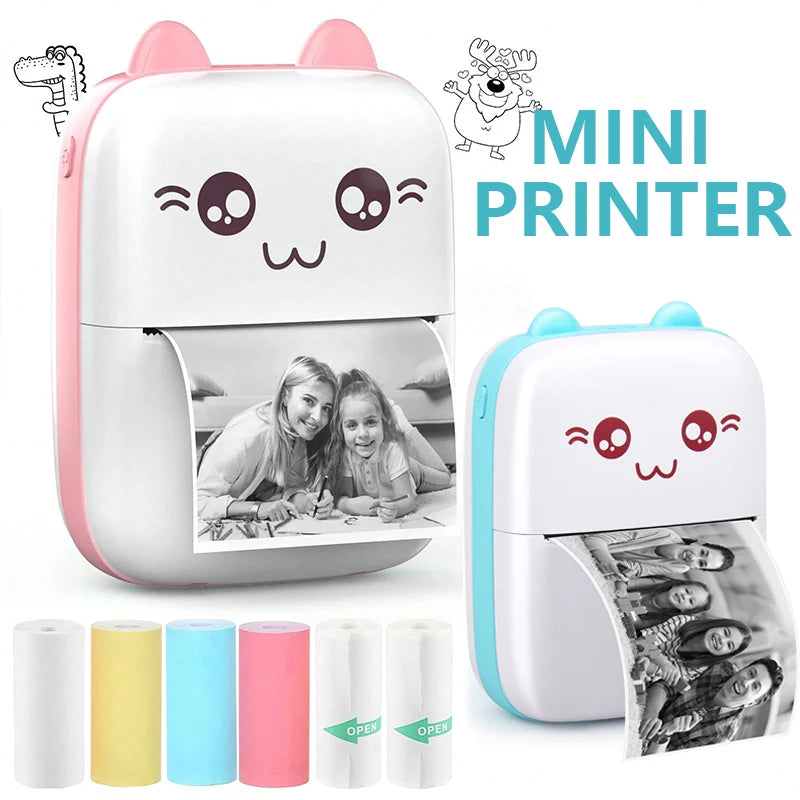 58mm Mini Portable Thermal Printer Wireless Bluetooth Mobile Pocket Photo Printer Memo Wrong Question HD Printing With USB Cable