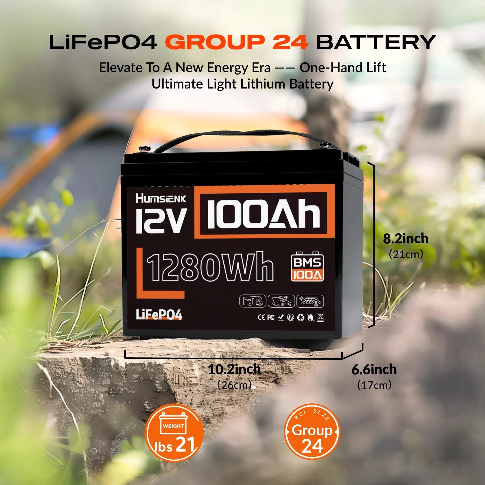 Humsienk LiFePO4 Lithium Battery 12V 100AH BMS 100A 1280Wh For RV/Vans/Trolling Motor/Off-grid/Camping/2-Year Warranty/UL 1973