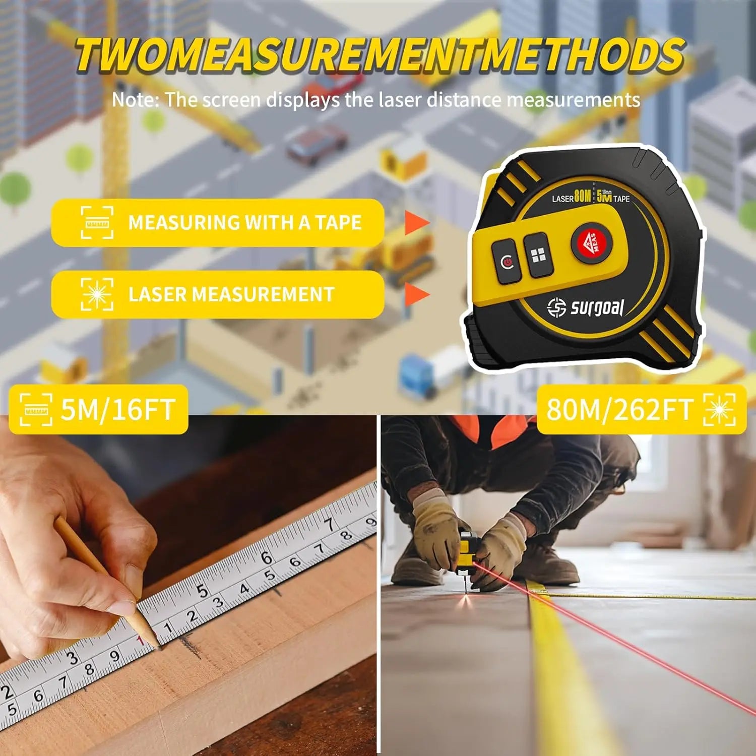 Laser 80m Tape 5m With Magnets LCD Display Rechargeable Backlight Laser Rangefinder Tape Distance Measure