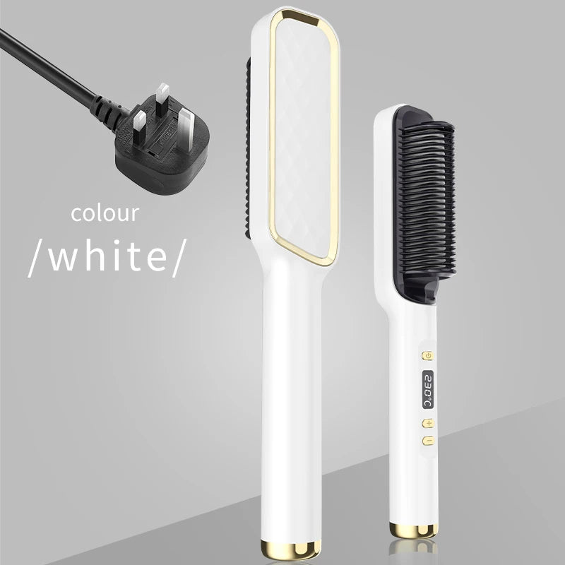 Hair Straightener Ceramic Hot Comb 2 in 1 Electric Straighten Hair Brush Negative Ion Fast Heating Styling Tool ﻿