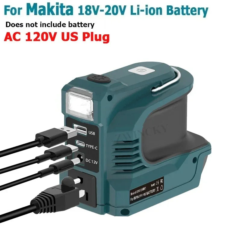 Outdoor Power Bank AC 120-220V 200W Battery Inverter Adapter For Makita/Bosch/Dewalt/Milwaukee 18V Li-ion Batteries