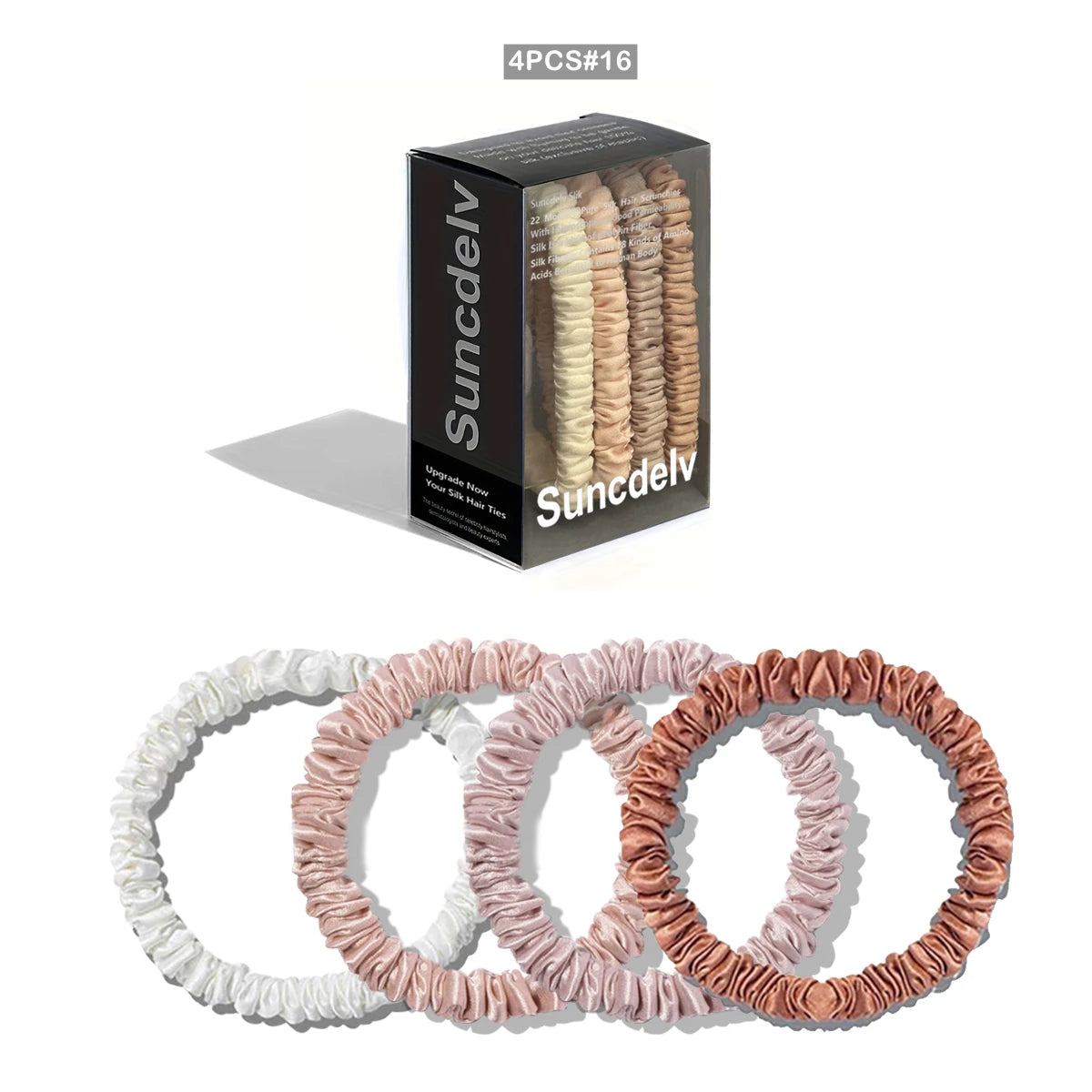 100% Natural Silk Solid Color Hair Ties High Quality Hair Scrunchies (22Momme) Women Big Hairbands Hair Accessories（4PCS Box）