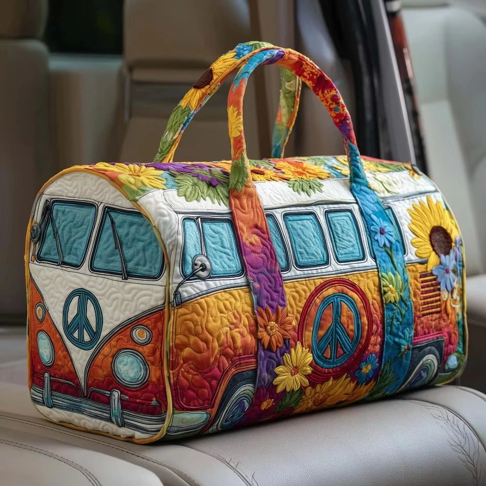 Fashion 3D Quilted Duffle Bag Bus Design Large Capacity Travel Handbag Retro Boho Sturdy Gym Tote Bag Daily Outings