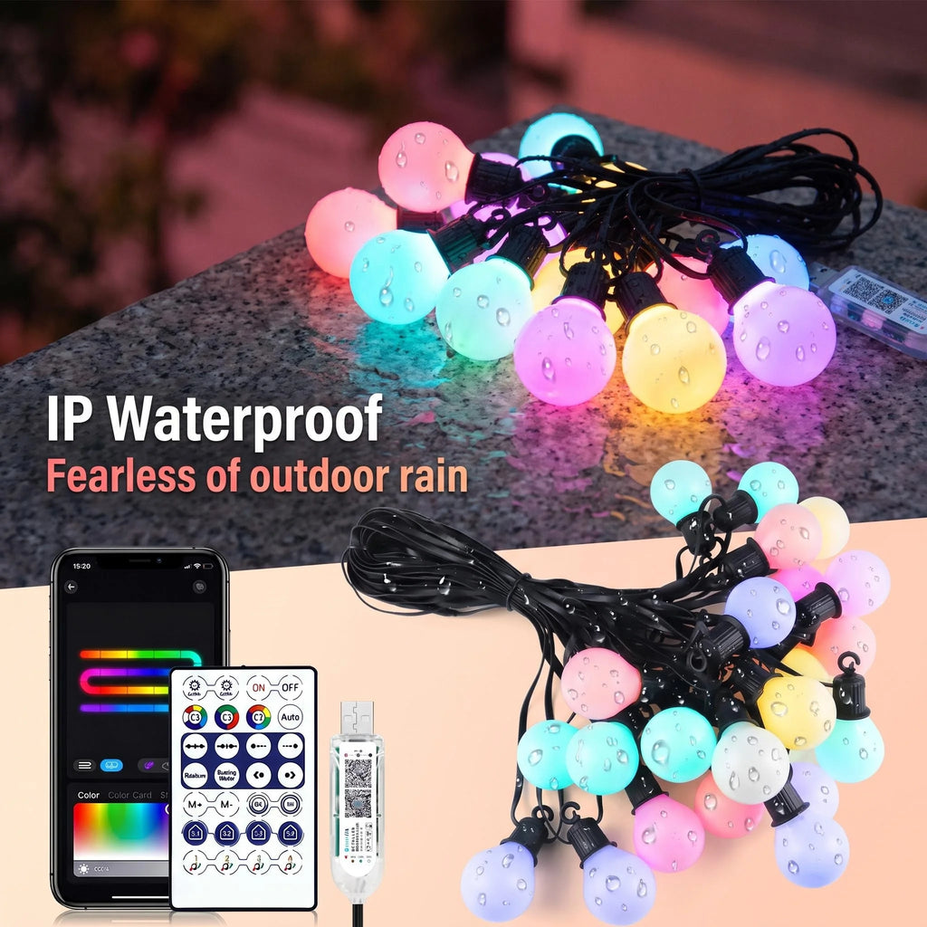 Smart WIFI G40 LED Bulb String Light USB 15M 25 Blubs Fairy Lights Christmas Bedroom Outdoor Garden Decor Festoon Garland