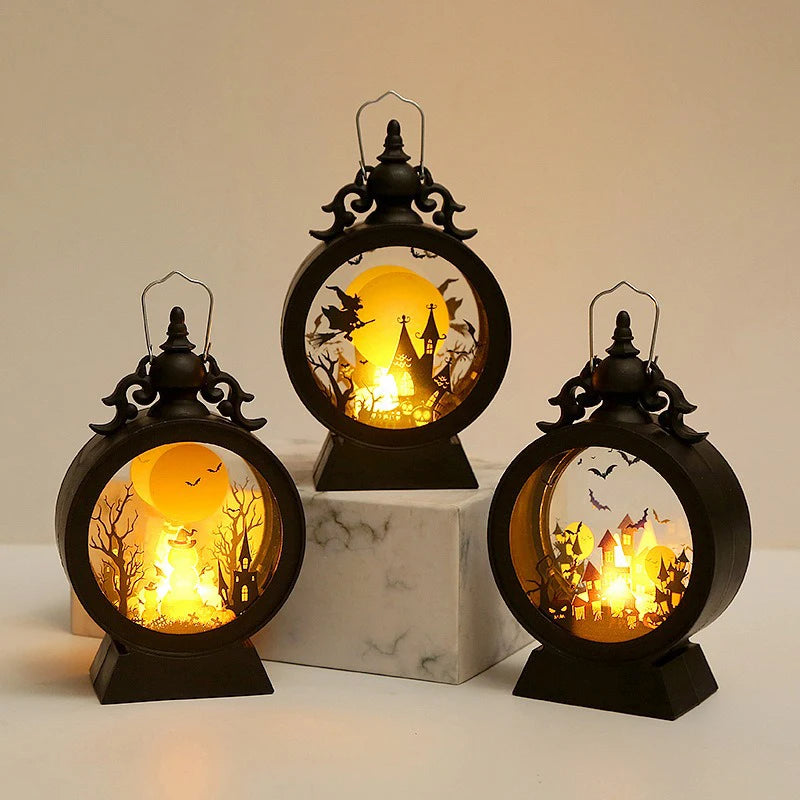 Halloween LED Viento Luz Nocturna Portátil Calabaza Fantasma Linterna Barra Adorno de Escritorio Accesorios de Decoración de Halloween Suministros de Fiesta Lámpara de Escritorio