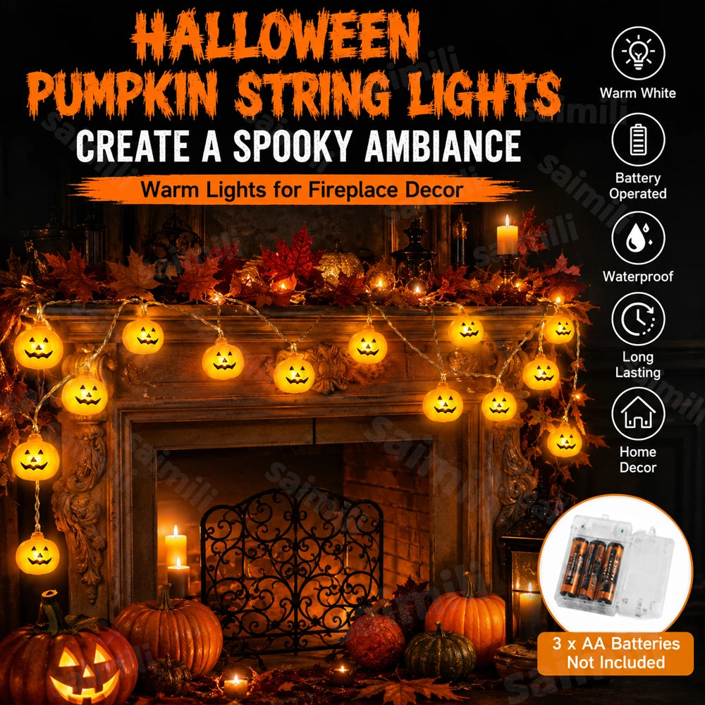 Jack-O'-Lantern Pumpkin String Lights — 10 or 20 LED
