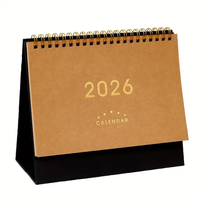 2025-2026 Vintage Desk Calendar Planner-Monthly Grid & Dated Pages with Chinese/English Text,New Year Decoration & Daily Planner
