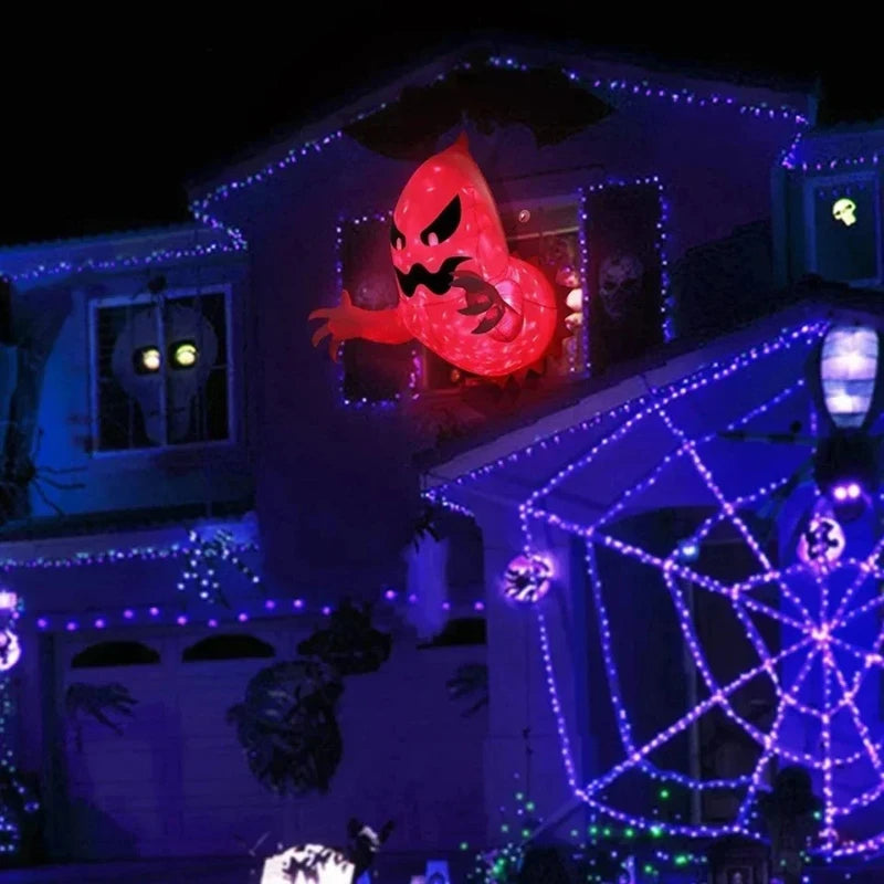 Fantasma blanco inflable de Halloween, decoración exterior, luces, decoración espeluznante para fiesta en el jardín, iluminación de jardín única, ambiente tenebroso
