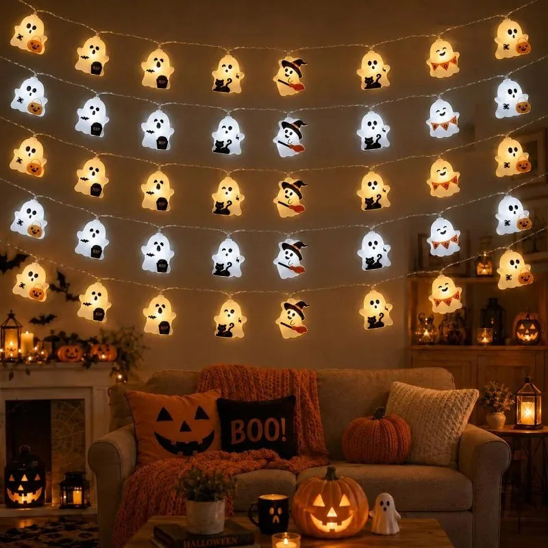 Waterproof Ghost Fairy Lights — 10 Glowing Ghosts (1.7 m)