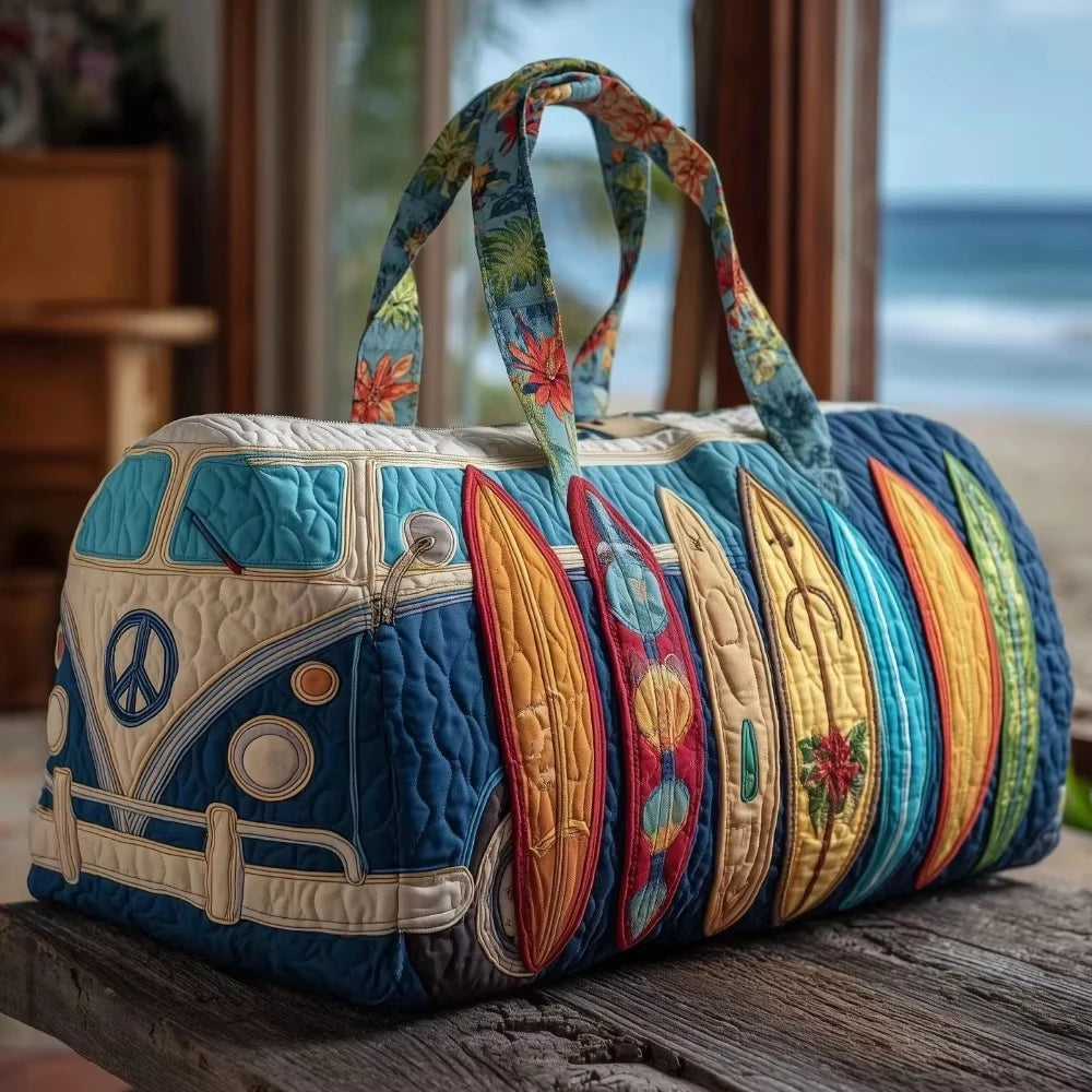 Fashion 3D Quilted Duffle Bag Bus Design Large Capacity Travel Handbag Retro Boho Sturdy Gym Tote Bag Daily Outings