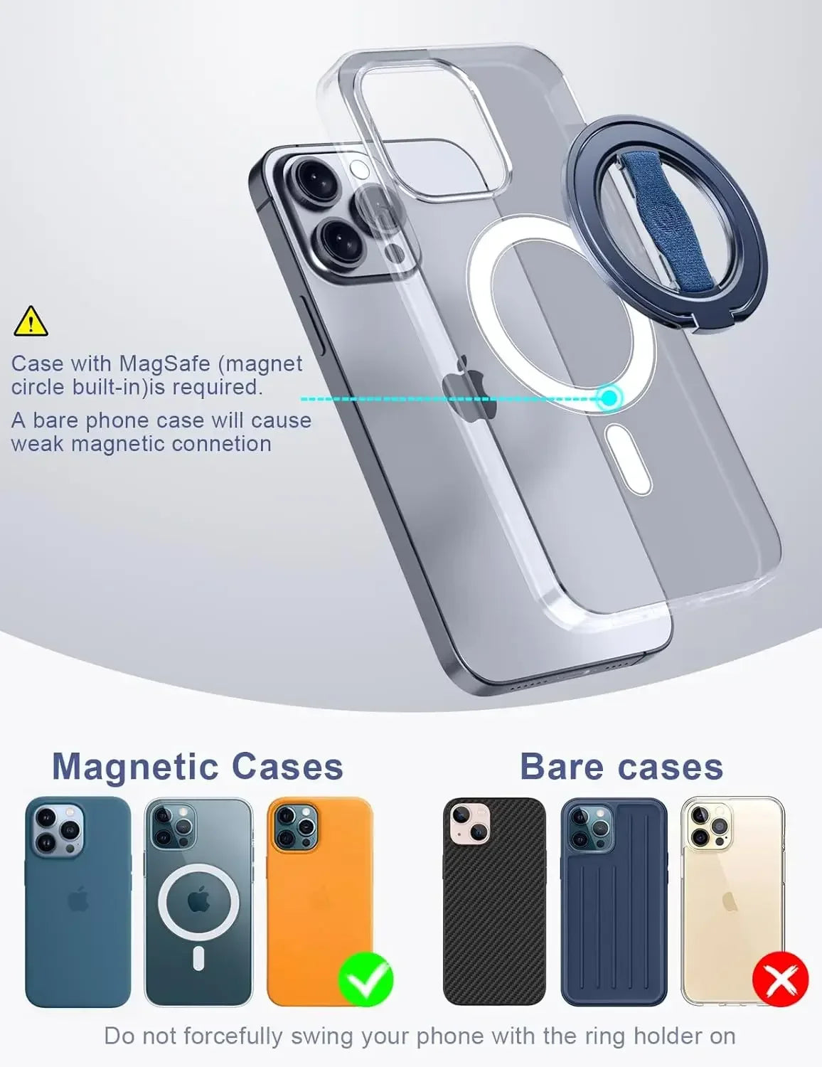 EWA MagOne 3rd Gen Phone Grip Stand with Magnetic Ring Holder Compatible with MagSafe Kickstand Loop for iPhone 17~12 Series