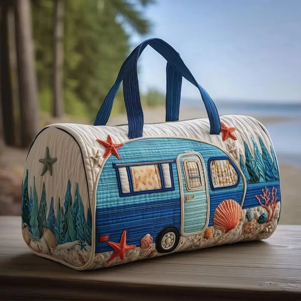 Fashion 3D Quilted Duffle Bag Bus Design Large Capacity Travel Handbag Retro Boho Sturdy Gym Tote Bag Daily Outings