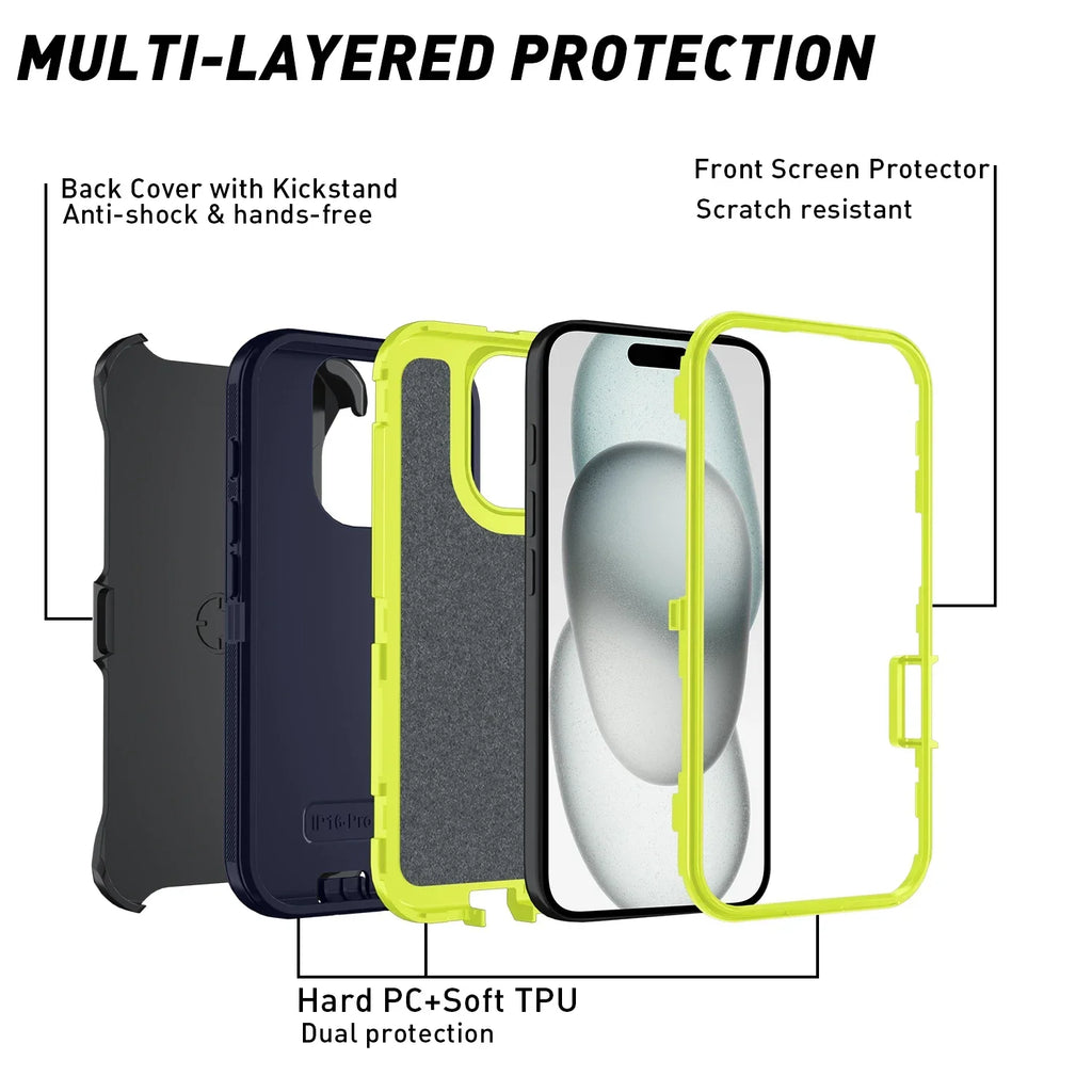 Otter Armor Box Shockproof Defender Phone Case for Iphone 16 11 12 13 14 15 17 Pro Max XSMAX 7 8 16E Hard Back Cover with Clip