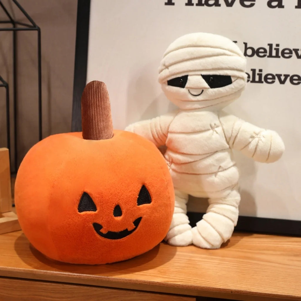 Halloween Mummy and Pumpkin Plush Toys Soft Stuffed Plushie Spooky Room Decor Toy Halloween Gift For Kids Home Party Favors