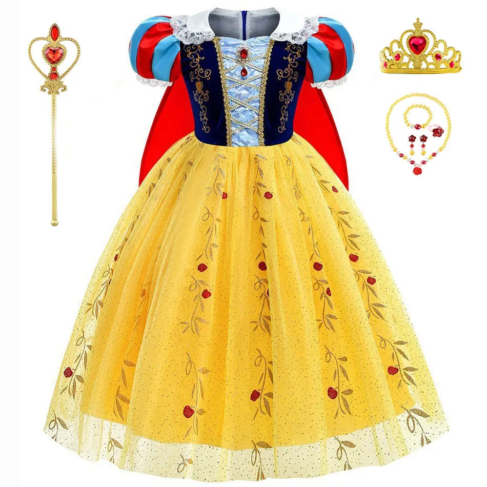 Disfraz de Halloween para niñas Verano Manga abullonada Falda de princesa Vestido de capa de Blancanieves para niñas Vestido de fiesta para niñas