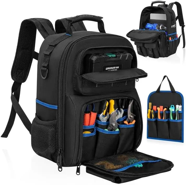 Tool Backpack, Heavy Duty Tool Bag with Padded Shoulder and Removable Tool Organizer, Water-Resistant Work Backpack, for Electricians