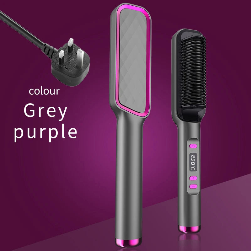Hair Straightener Ceramic Hot Comb 2 in 1 Electric Straighten Hair Brush Negative Ion Fast Heating Styling Tool ﻿