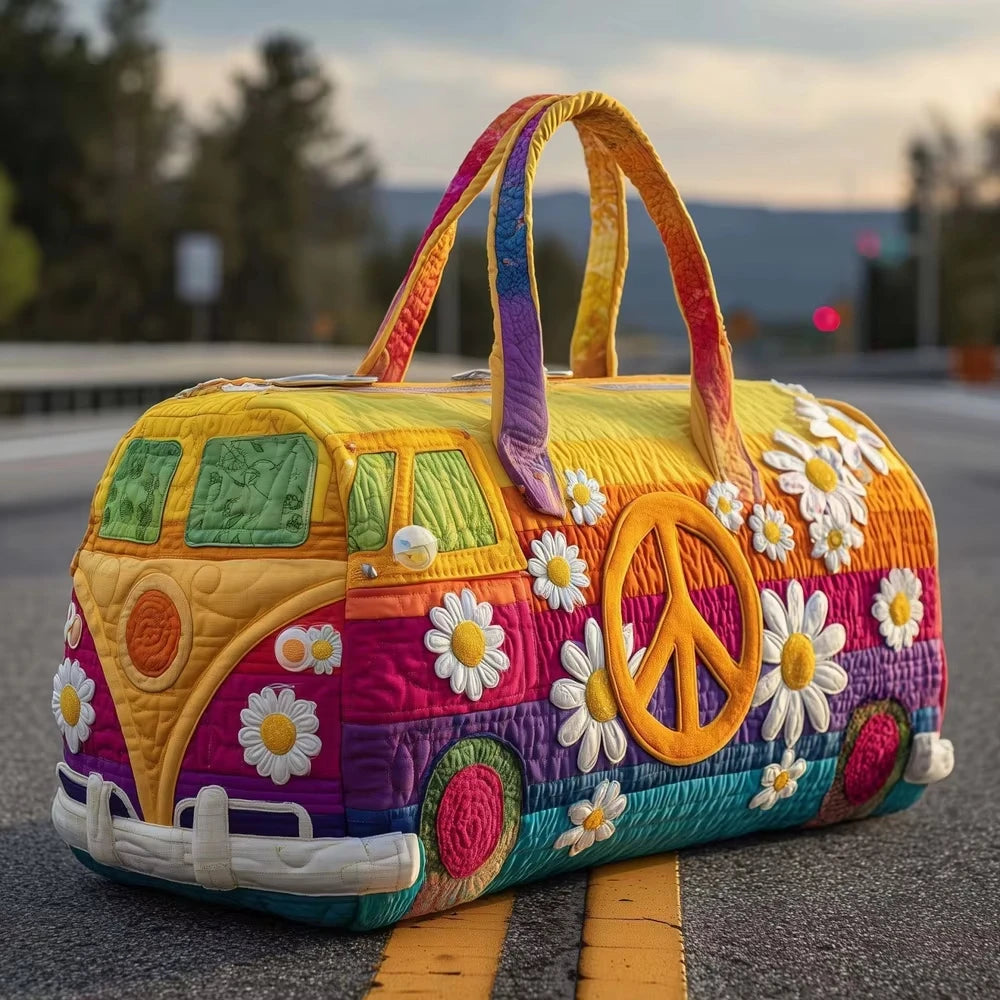 Fashion 3D Quilted Duffle Bag Bus Design Large Capacity Travel Handbag Retro Boho Sturdy Gym Tote Bag Daily Outings