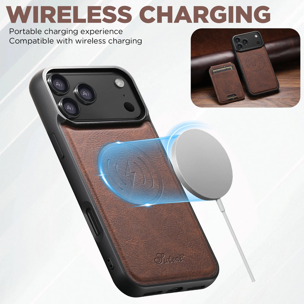 SUTENI Wireless Charging Phone Case Magnet Card Holder Stand Faux Leather For iPhone 18 Pro Max Air 16 Plus 15 14 13 12