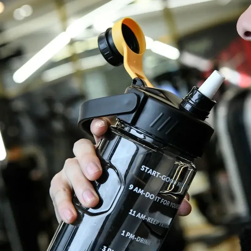1.5 L/2L/3L Bottled Large Capacity Sports Water Cup Leak-proof With Time Marker And Straw Plastic For Home Outdoor Sports