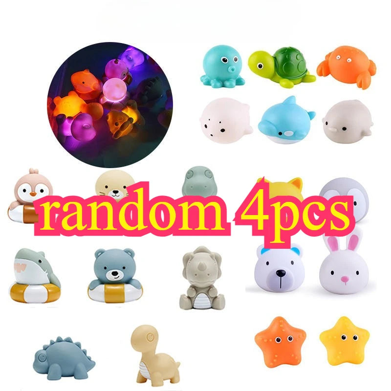 Glowable Animal Washing Water Set Floating Water Light Net Fishing Fish Playing Water Toys Children's Baby Bath Toys Floating