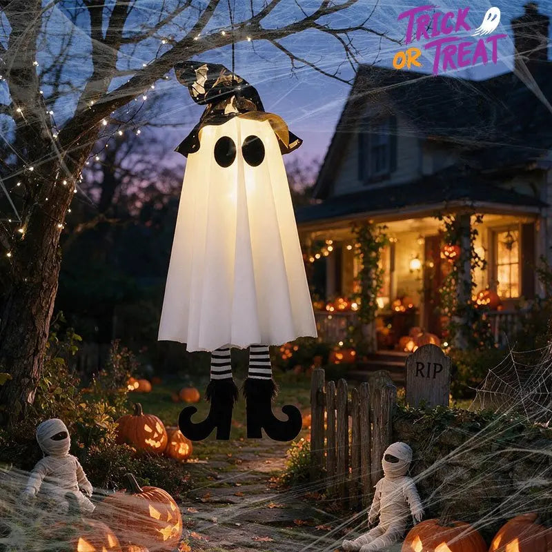 Halloween LED Light Up Wizard Ghost Hanging Decoration, Scary Witch Ghost Lamp with Flashing Light, Battery Powered Ornament