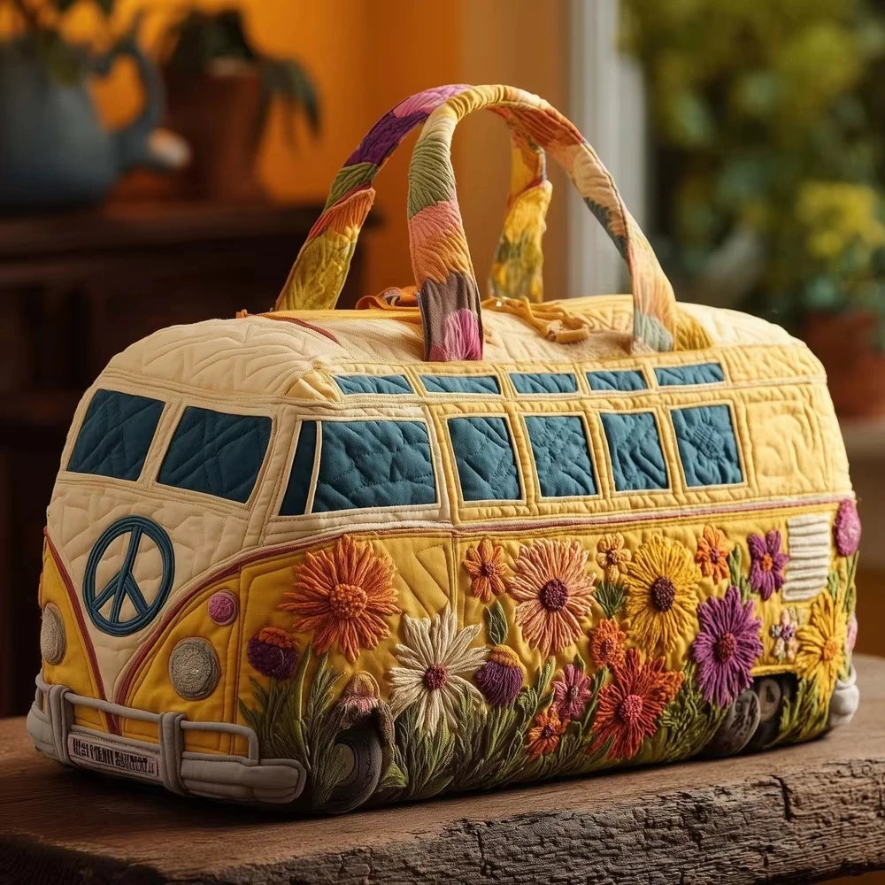 Fashion 3D Quilted Duffle Bag Bus Design Large Capacity Travel Handbag Retro Boho Sturdy Gym Tote Bag Daily Outings