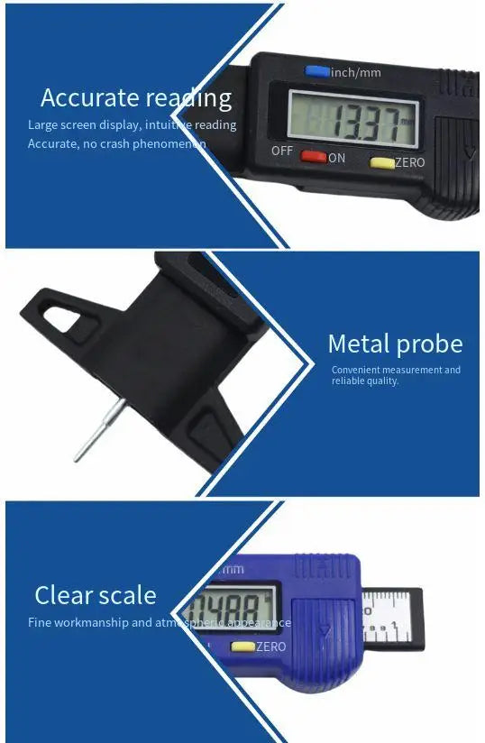 Digital Tire Tread Depth Gauge 0-25mm LCD Car Auto Tyre Wear Detection Measuring Tool High Precision Monitoring Meter