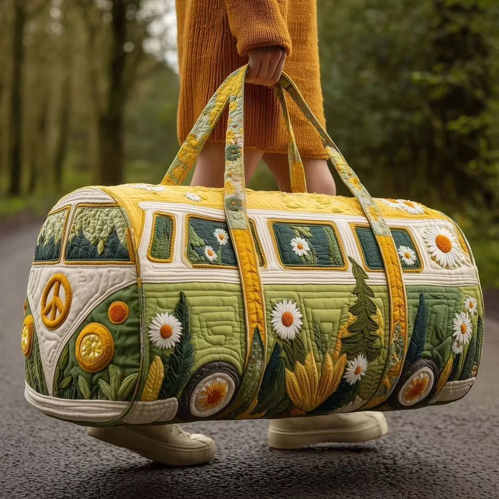 Fashion 3D Quilted Duffle Bag Bus Design Large Capacity Travel Handbag Retro Boho Sturdy Gym Tote Bag Daily Outings
