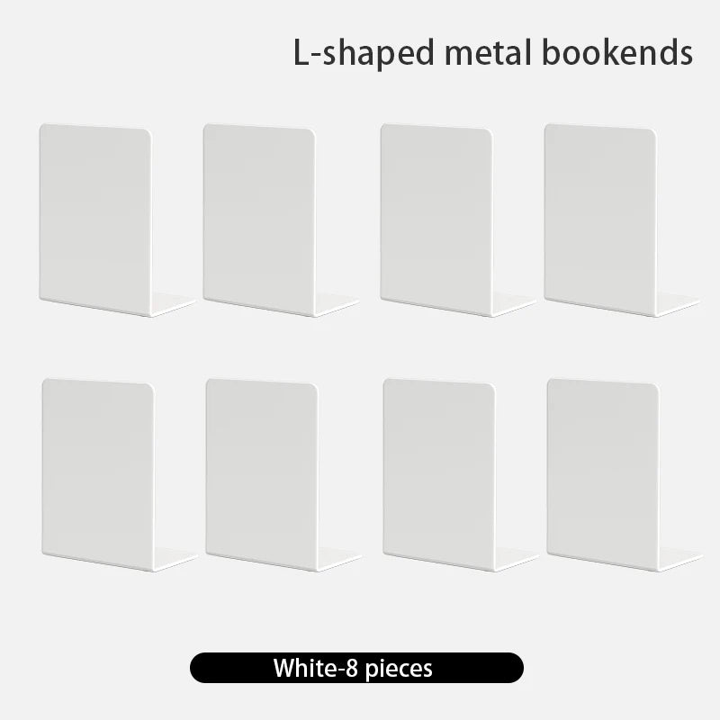 Bookends 6 Pair, White Metal Book Ends, Bookends for Shelves, Book Stopper for Heavy Books, Book Dividers for Home Office