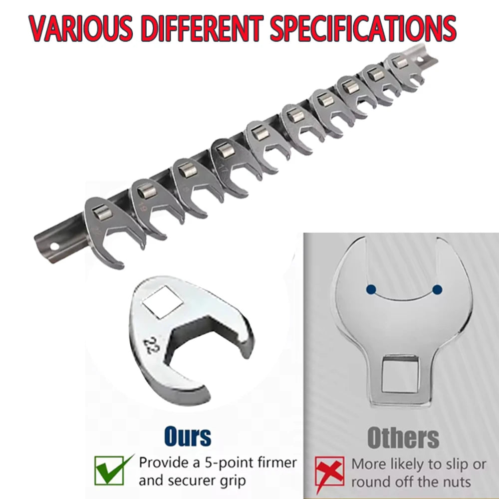 New High Quality 10Pcs 3/8Inch Drive Crowfoot Wrench 3/8Inch Drive Carbon Steel Open End Spanner Metric Foot Horn Wrench Head