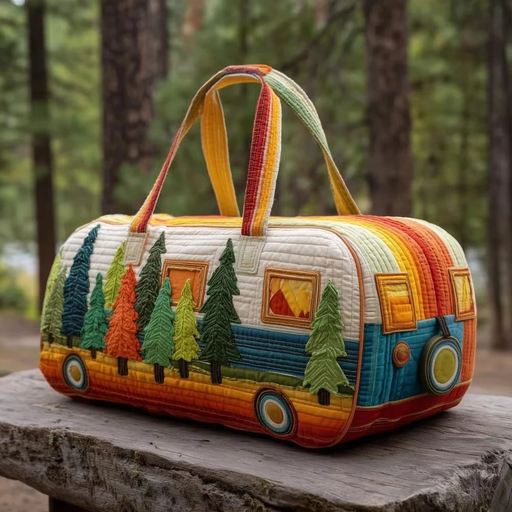 Fashion 3D Quilted Duffle Bag Bus Design Large Capacity Travel Handbag Retro Boho Sturdy Gym Tote Bag Daily Outings