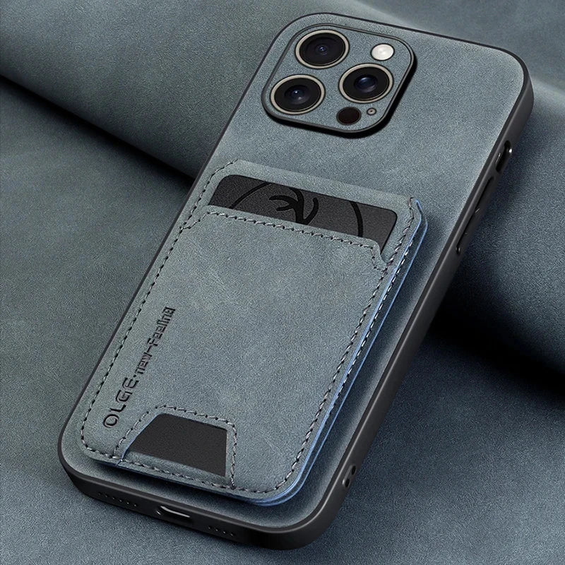 Luxury leather card holder phone case For iPhone 17 16E 16 17 15 14 13 11 Pro max wallet card bag leather shockproof back cover