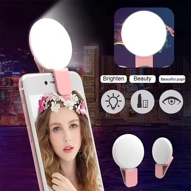 Portable Mini Selfie Ring Light LED Lamp USB Charging Photography Clip Ring Light Universal Mobile Phone Live Video Beauty Lamp