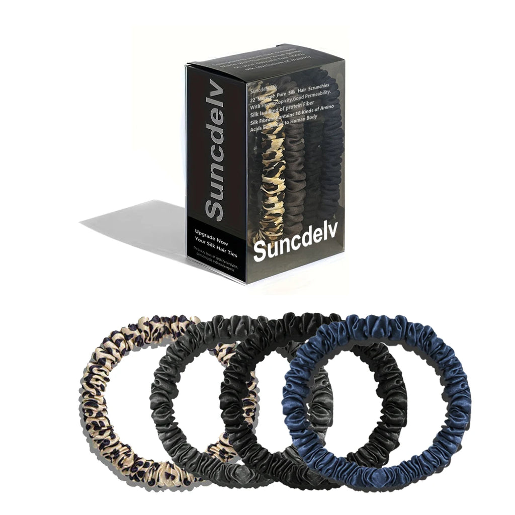 100% Natural Silk Solid Color Hair Ties High Quality Hair Scrunchies (22Momme) Women Big Hairbands Hair Accessories（4PCS Box）
