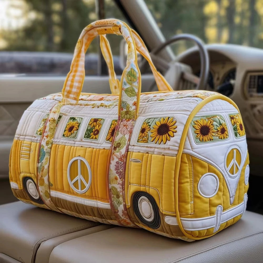 Fashion 3D Quilted Duffle Bag Bus Design Large Capacity Travel Handbag Retro Boho Sturdy Gym Tote Bag Daily Outings