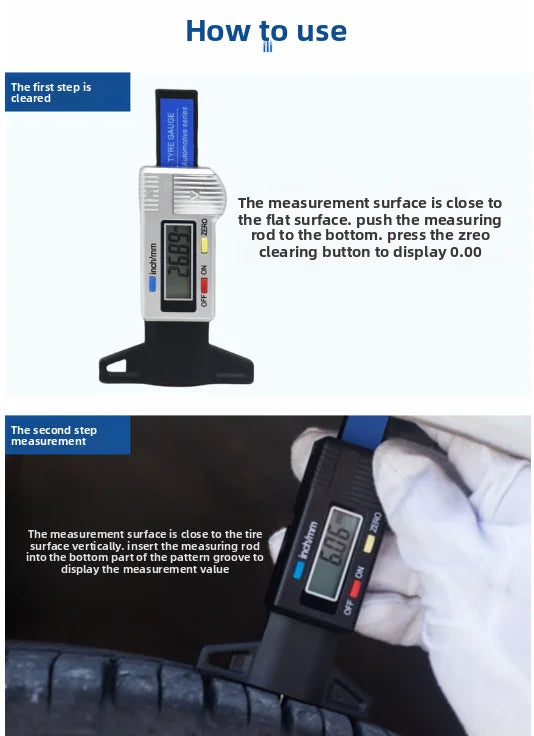 Digital Tire Tread Depth Gauge 0-25mm LCD Car Auto Tyre Wear Detection Measuring Tool High Precision Monitoring Meter